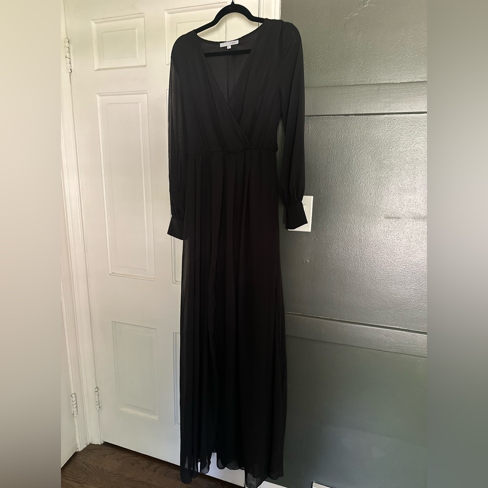 Baltic Born Lydia Chiffon Maxi Dress Black Wrap Long Sleeve Bridesmaid Formal - Picture 4 of 10